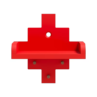 Minimalist Red Cross Shaped Wall Decor With Circular Hole And Bottom Hooks Design 3d model