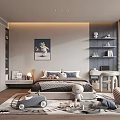 Kids Room Interior Design With Bed Bookshelves Toys Rug And Wall Art