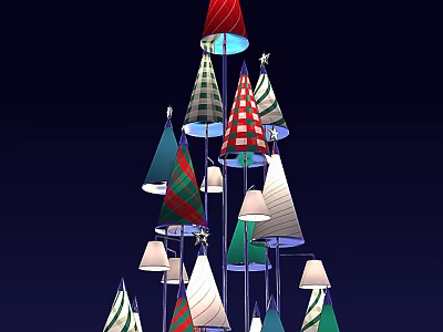 Colorful Cone Decorations Tower With Red Green White Striped Patterns And Illuminated Lights 3d model