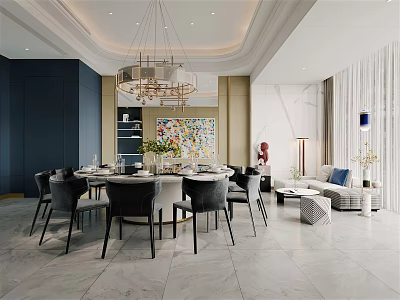 Modern Private Dining Room Interior With Dining Set And Sofa Area 3d model