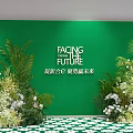 Floral Installation Design With Green Backdrop Wall White Flowers And Lush Greenery