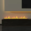 Modern Long Built-in Fireplace with Realistic Flames and Marble Surface 3d model