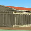 Classical Style Hotel Building With Red Roof And White Columns Design