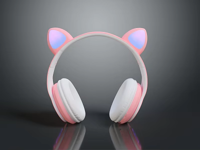 Cute Pink Cat Ear Glowing Computer Headphones In Pink And White Design 3d model