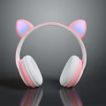 Cute Pink Cat Ear Glowing Computer Headphones In Pink And White Design