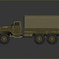 Olive Green Military Truck With Canvas Covered Cargo Bed And Large Off Road Tires