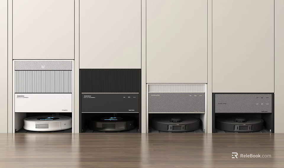 Robotic Vacuums In Built In Cabinets With Various Designs 3d model 