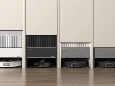 Robotic Vacuums In Built In Cabinets With Various Designs 3d model