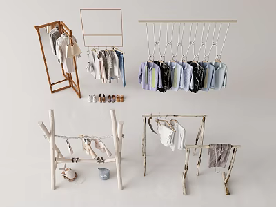Clothing Racks in Various Styles Holding Hanging Clothes for Home Decor and Organization 3d model