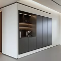 Modern Sideboard Design With Dark And White Cabinets Open Shelves And Coffee Machine