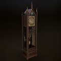 Gothic Style Wooden Grandfather Clock With Carved Details And Gold Accents