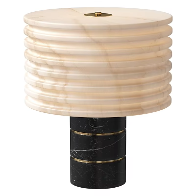 Modern Table Lamp With Marble Striped Lampshade And Black Metal Base 3d model