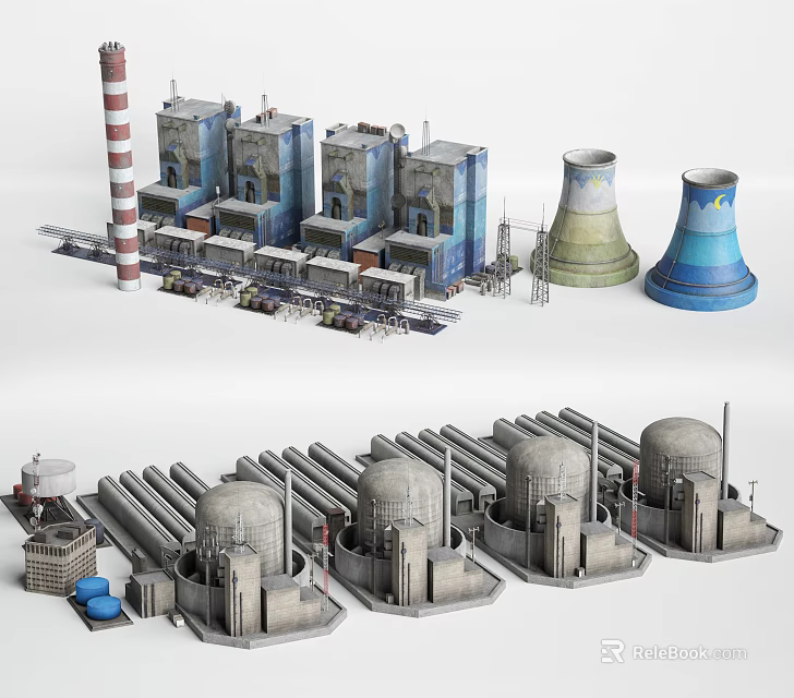 High Quality Industrial Equipment Models Featuring Cooling Towers Piping And Storage Tanks 3d model 