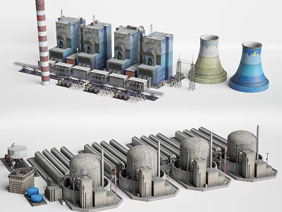 High Quality Industrial Equipment Models Featuring Cooling Towers Piping And Storage Tanks 3d model