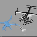 Smart Machines Showcasing Blue Drone Large Cabin Drone and White Device 3d model