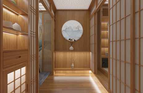 Japanese-style aisle tatami study tea room 3d model