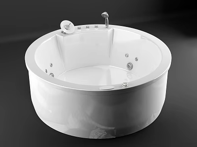 White Round Freestanding Bathtub With Massage Jets And Modern Design 3d model