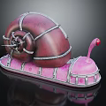 Bionic Snail 3D Model With Crimson Shell Silver Metal Strips Pink Base And Red Antenna