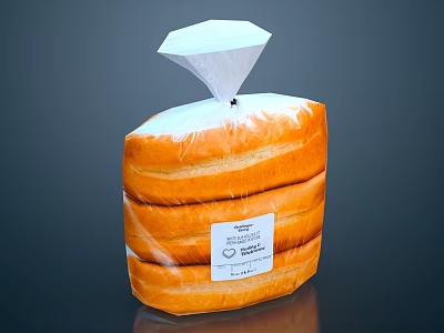 Packaged Sliced Bread With Transparent Plastic Wrapper And White Paper Cover 3d model