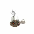 Elegant Glass Tableware Set with Vase Bottles Teapot and Figs on Copper Trays