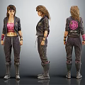 Female Character 3D Design With Front Side Back Views Black Jacket Pink Top And Boots