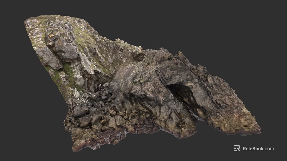 Detailed Natural Micro Terrain Model With Rocky Surface Mossy Patches And Cave Structure 3d model 