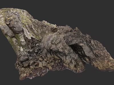 Detailed Natural Micro Terrain Model With Rocky Surface Mossy Patches And Cave Structure 3d model