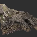Detailed Natural Micro Terrain Model With Rocky Surface Mossy Patches And Cave Structure