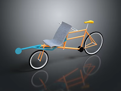 Modern Tricycle With Orange Frame Gray Seat Yellow Handlebar And Blue Front Wheel 3d model