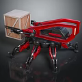 Red Mechanical Spider Robot Carrying Wooden Crate With Mechanical Legs