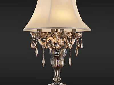 Elegant Table Lamp With White Lampshade Metal Base And Hanging Crystals 3d model