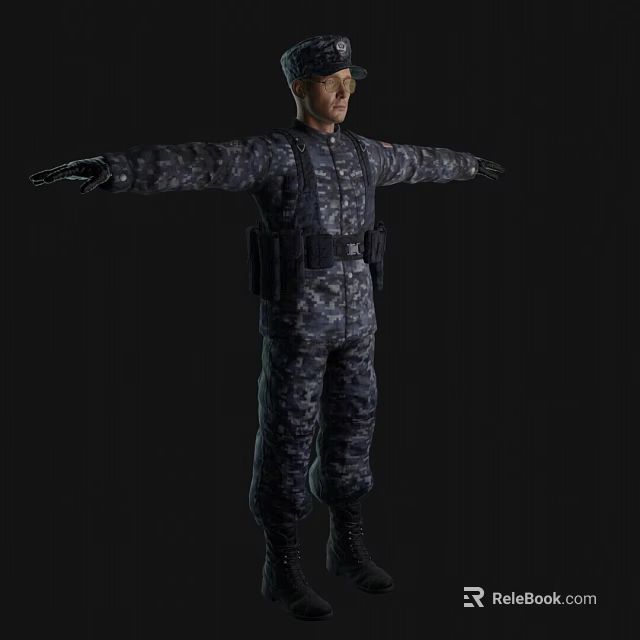 Man in Camouflage Military Uniform with Arms Outstretched and Tactical Gear 3d model 