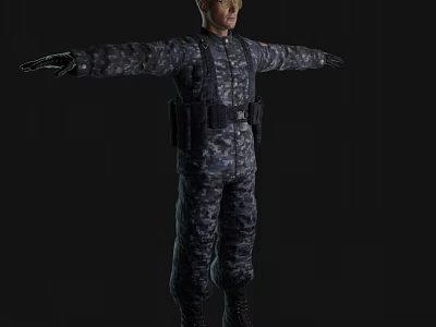 Man in Camouflage Military Uniform with Arms Outstretched and Tactical Gear 3d model