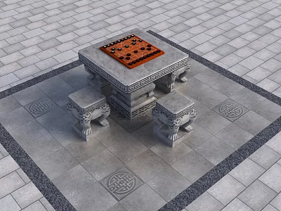 Chinese Table and Chair Stone Table and Chair Chessboard 3d model