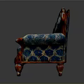 European Style Carved Sofa With Blue Diamond Patterned Fabric And Red Wooden Armrests