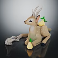Light Brown Lying Deer Sculpture With Antlers Pears Green Leaves And Cloth