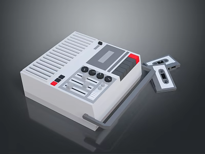 Classic Vintage Tape Player Device With Control Panel Knobs Red Buttons And Gray White Design 3d model