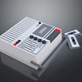 Classic Vintage Tape Player Device With Control Panel Knobs Red Buttons And Gray White Design
