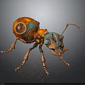 Mechanical Ant In Steampunk Style With Orange Blue Gears And Metal Legs Detailed Design