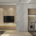 Modern Apartment Interior Design With Living Room TV Wall Marble Wall And Wooden Cabinets