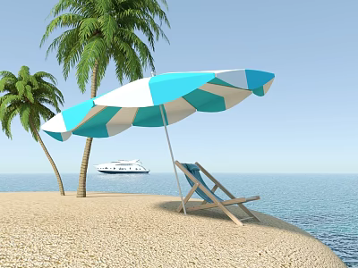 Beachfront Swinging Patio Door With Ocean View And Palm Trees 3d model