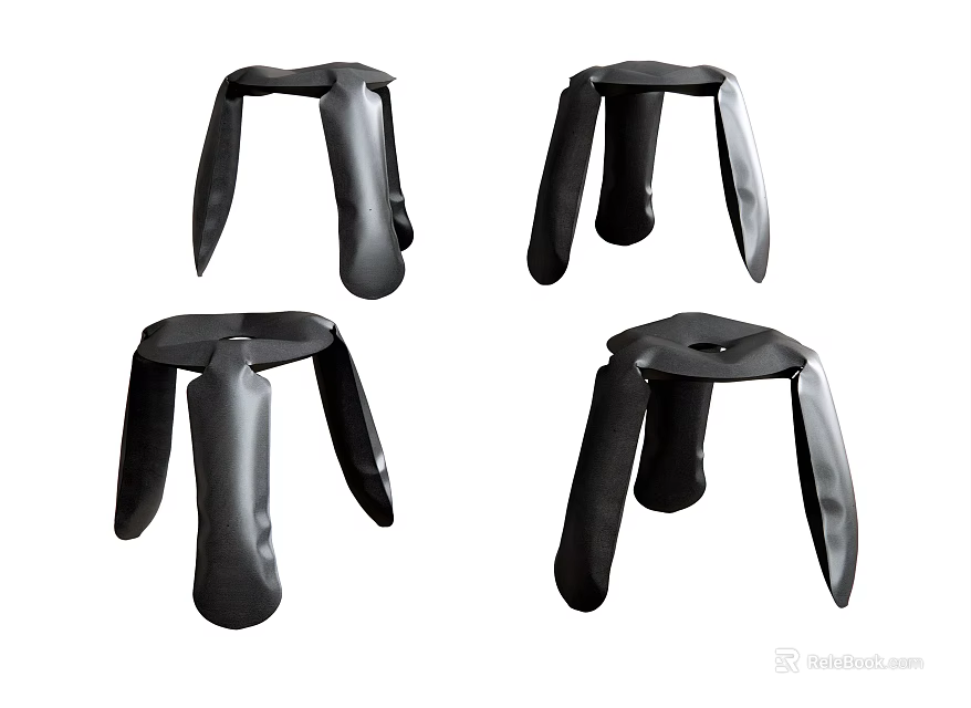 Modern Black Stools Set of Four with Curved Leg and Minimalist Design 3d model 