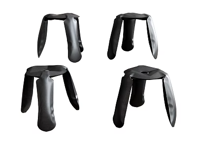 Modern Black Stools Set of Four with Curved Leg and Minimalist Design 3d model