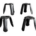 Modern Black Stools Set of Four with Curved Leg and Minimalist Design