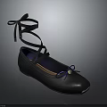 Women's Black Flats With Elegant Lace Up Straps And Pearl Accent Fashionable Design
