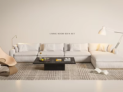 Comfortable Modern Cream Living Room Sectional Sofa And Dark Coffee Table Furniture Combination Set 3d model