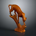 Handcrafted Leopard Wooden Sculpture Standing on a Branch with Realistic Carving Details