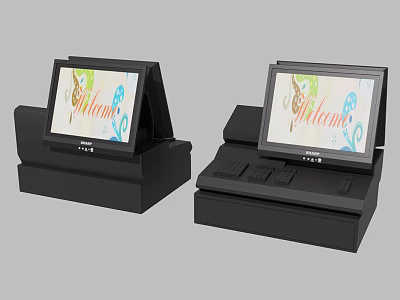 Two Black Commercial POS Systems With Welcome Screen Display And Functional Design 3d model