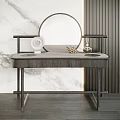Elegant Modern Dressing Table With Marble Top Round Mirror And Side Shelves 3d model