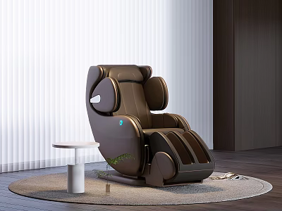 Home Theater Space With Brown Massage Chair White Blinds And Round Rug 3d model
